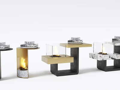 Modern Geometric Side Tables With Glass Tops Metal Frames And Decorative Candles Books 3d model
