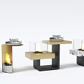 Modern Geometric Side Tables With Glass Tops Metal Frames And Decorative Candles Books