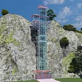 Cliffside Glass Elevator With Red Top Surrounded By Trees Mountain Blue Sky And White Clouds 3d model