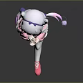 Anime Game Character With White Long Hair Horns Pink Coat And Cat Tail