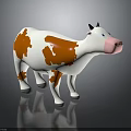 Cartoon Cow With White Brown Spots Black Horns Pink Nose Blue Eyes On Black Background