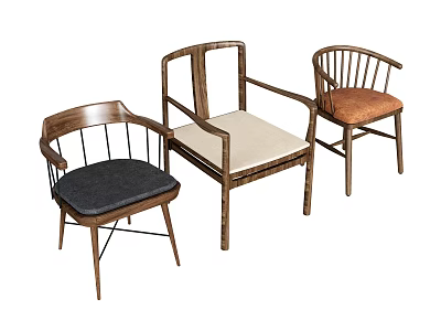 Stylish Modern Dining Chairs Three Different Wooden Frame Designs With Black Beige Brown Cushions 3d model