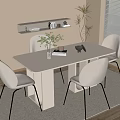 Minimalist Dining Table Set With White Table Beige Chairs And Potted Plant Near Window