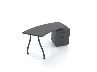Black Curved Surface Desk With Metal Legs And Drawer Cabinet 3d model