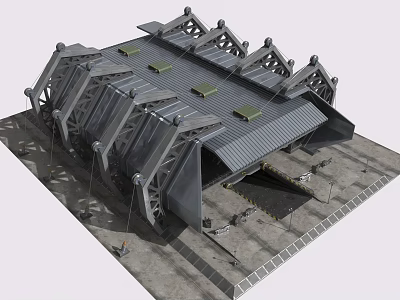 Industrial Factory Building With Metal Truss Roof Design And Supporting Structures 3d model