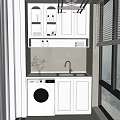 Modern Laundry Room Interior With Washing Machine Sink Cabinets And Window Blinds