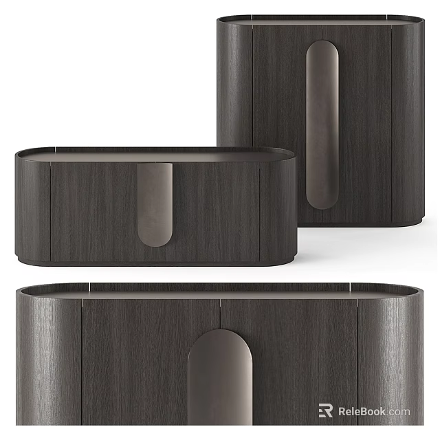 Elegant Modern Decorative Cabinet With Curved Wooden Structure And Metallic Handles 3d model 