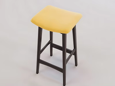 Comfortable Casual Stool With Yellow Velvet Cushion And Black Wooden Legs 3d model