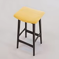 Comfortable Casual Stool With Yellow Velvet Cushion And Black Wooden Legs
