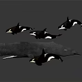 Majestic Whale Swimming With Several Penguins In Underwater Ocean Scene 3d model