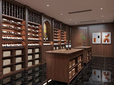 Luxury Wine Cellar With Wooden Racks And Bar Counter 3d model