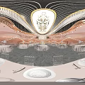 Luxury Champagne Gold Wedding Banquet Hall With Romantic Decorative Lights And Elegant Dining Arrangement