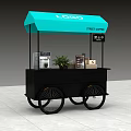Blue Canopy Coffee Cart With Black Body Coffee Machine Plant And Items