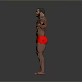 Muscular Man in Red Shorts with Arms Outstretched Showcasing Fit Physique on Gray Gradient Background