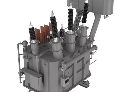 Industrial High Voltage Transformer With Coils Cooling Fins And Metal Casing 3d model