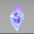 Transparent Diamond Shaped Crystal With Organ And Hair Internal Structure In Vibrant Colors