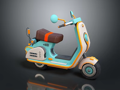 Vintage Turquoise White Orange Scooter With Brown Seat Red Stripe Grille Detail Round Mirror 3d model