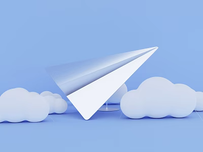 Art Installation Featuring White Paper Airplane With White Clouds On Blue Background 3d model
