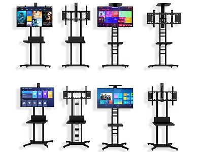 Black TV Monitor Shelf Rack Featuring Adjustable Stands And Multiple Designs 3d model