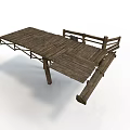 Rustic Wooden Outdoor Platform With Planks Railings And Support Posts 3d model