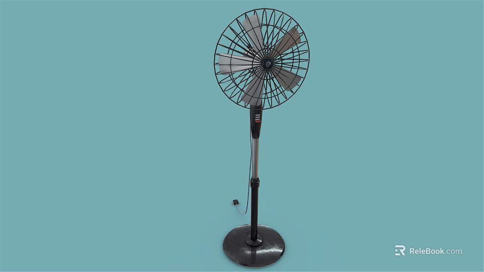 Black Stand Air Conditioning Fan With Metal Blades Adjustable Height And Stable Base 3d model 