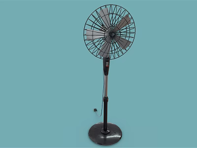 Black Stand Air Conditioning Fan With Metal Blades Adjustable Height And Stable Base 3d model