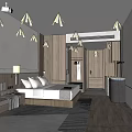 Modern Hotel Room Interior With Comfortable Bed Nightstand Lamp And Wooden Furniture