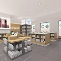 Modern Specialty Store Interior With Wooden Shelves Product Displays And Bright Lighting