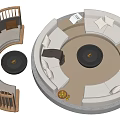 Modern Circular Leisure Sofa Set With Beige Fabric Pillows And Round Coffee Table