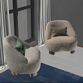 Beige Fluffy Armchairs With Green Brown Throw Pillows By Window On Wooden Floor Blue Rug