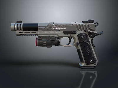 Tactical Handgun With Silencer Tactical Light Textured Grip And Stainless Steel Finish 3d model
