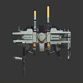 Mecha Robot Character Figure With Gray Armor Yellow Antenna Red Details And Weapon