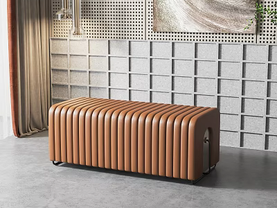 Brown Leather Sofa Bench With Striped Design For Modern Living Room Decor 3d model