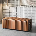 Brown Leather Sofa Bench With Striped Design For Modern Living Room Decor
