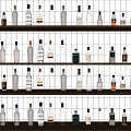 Various Colorful Wine Bottles Neatly Arranged On Multiple Wall Shelves With Different Shapes And Sizes