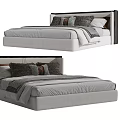 Modern Double Bed With Dark Headboard And Cozy Multiple Pillows Bedding 3d model