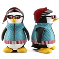 Cute Penguin Dolls With Red Hats Glasses Blue Outfits And Yellow Feet