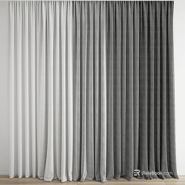 Modern Textured Curtains In Neutral Tones From Light To Dark Shades 3d model 