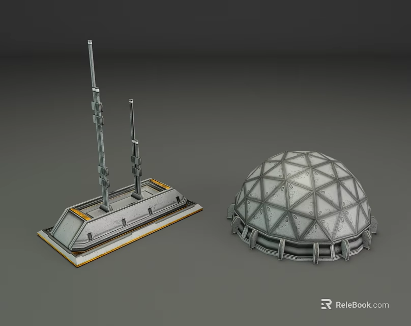 Geometric Dome Structure and Metallic Platform with Tall Poles Architectural Model 3d model