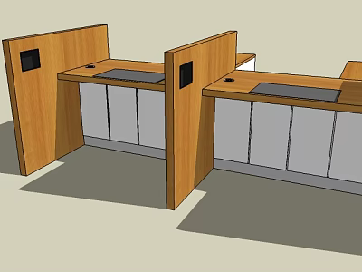 Wooden Office Desk Workstation With Partition Design Black Tabletop White Cabinet Doors 3d model