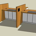 Wooden Office Desk Workstation With Partition Design Black Tabletop White Cabinet Doors