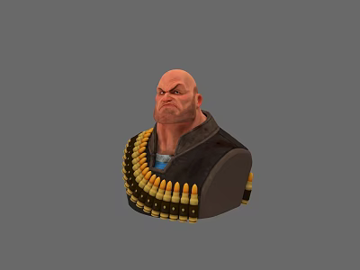 Detailed 3D Game Movie Character With Bald Head Stern Expression And Bullet Belt 3d model