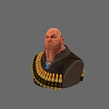 Detailed 3D Game Movie Character With Bald Head Stern Expression And Bullet Belt
