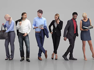 Group of Business Professionals in Professional Attire Walking and Holding Devices 3d model