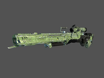 Green Military Weapon With Complex Design Sniper Scope And Mounting Bracket 3d model