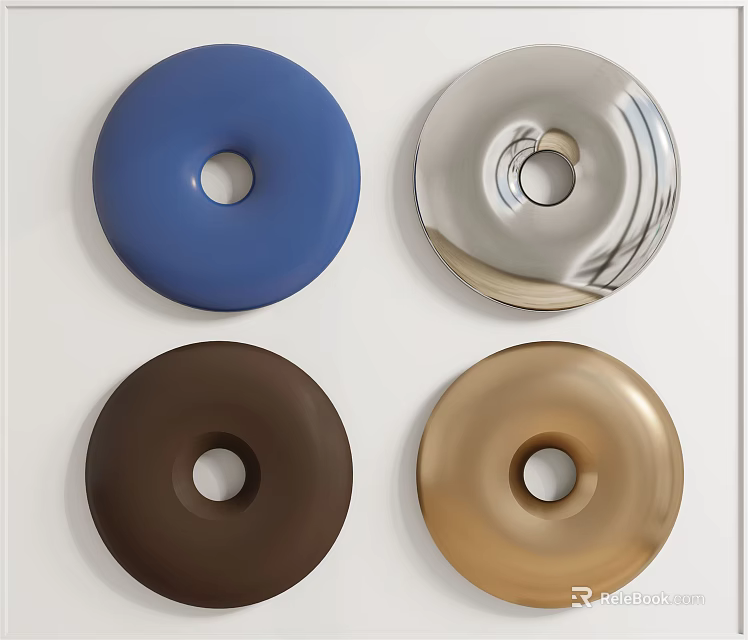 Round Wall Decor Pieces In Blue Silver Brown And Gold Colors 3d model 