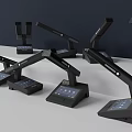 Multiple Black Headphone Speaker Systems With Adjustable Stand And Control Panel 3d model