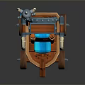 Fantasy Decorative Cart Model With Red Horse-Shaped Front Blue Details And Horned Top Ornament
