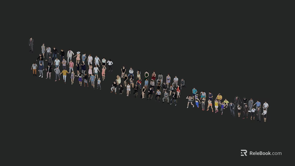 Diverse Group of People in Various Poses and Different Casual Outfits 3d model 