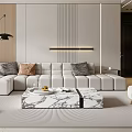 Modern Living Room Interior With Beige Sofa Throw Pillows And Marble Coffee Table
